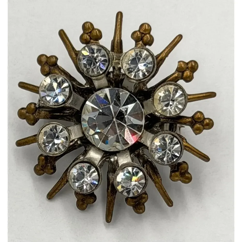 Vintage Rhinestone Sputnik Starburst Snowflake Brooch Pin 1950's